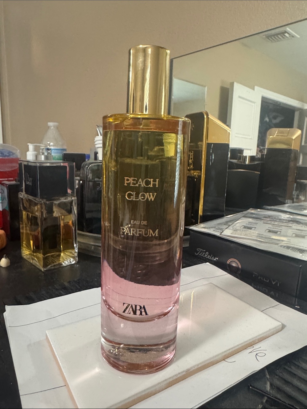 ZARA Peach Glow Perfume — Pink & Gold Gradient Bottle
